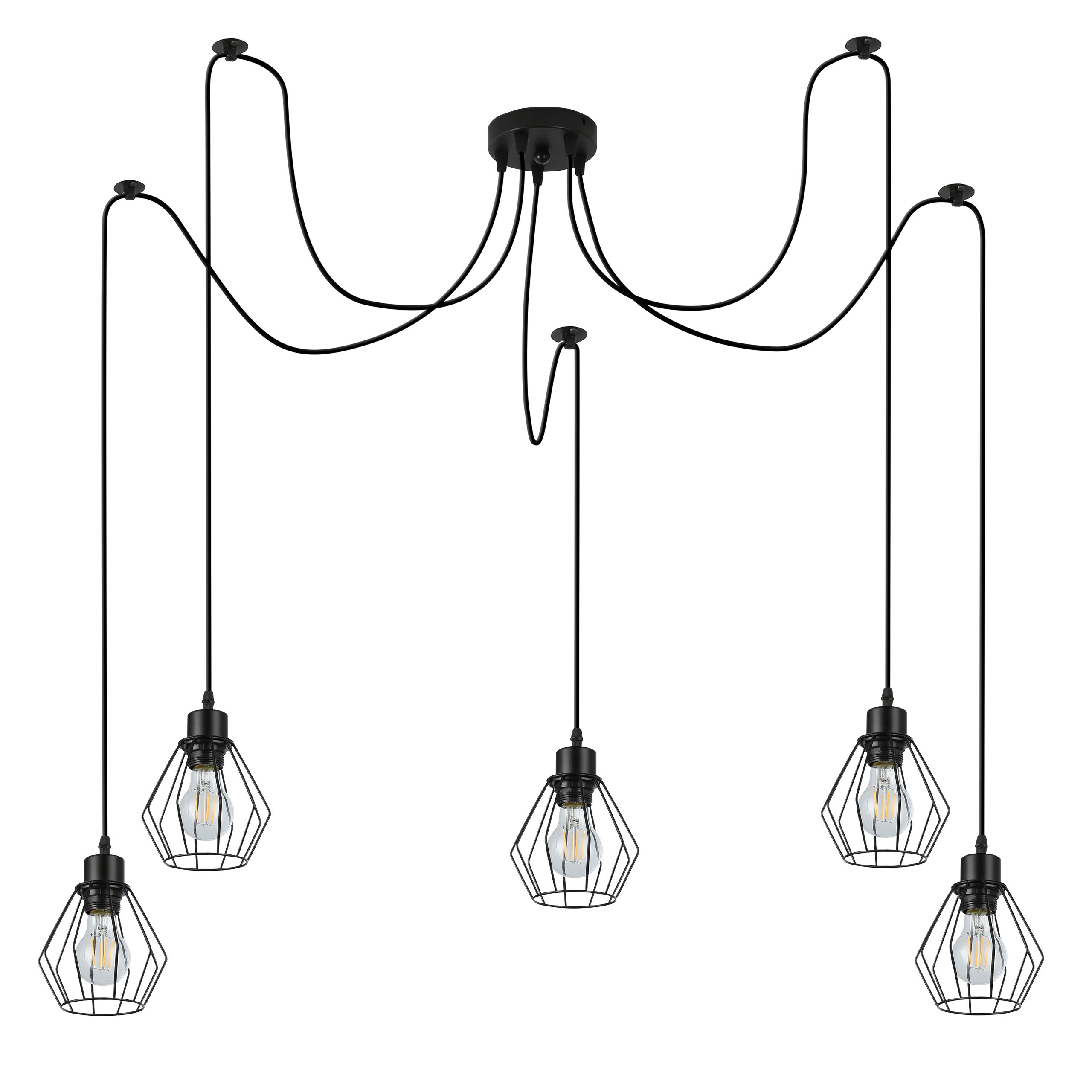 Lampa wisząca sufitowa Nido E27 5-punktowa zwis 150 cm IP20 czarna MasterLED