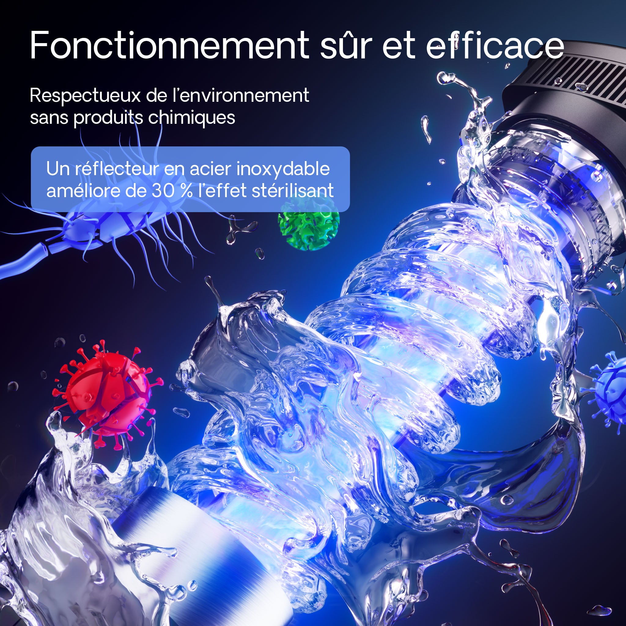 CUV-636 Stérilisateur Clarificateur bassins/étang - débit max. 7000 l/h - avec Lampe rayons UV-C 36 W + Miroir inox + Aimants - pour… SunSun - 4