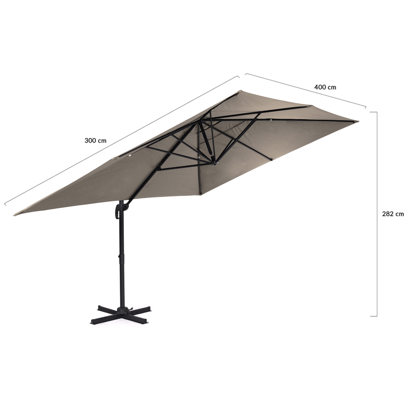 Parasol déporté inclinable rotatif 360 CALVI taupe 3x4 M avec housse - 5
