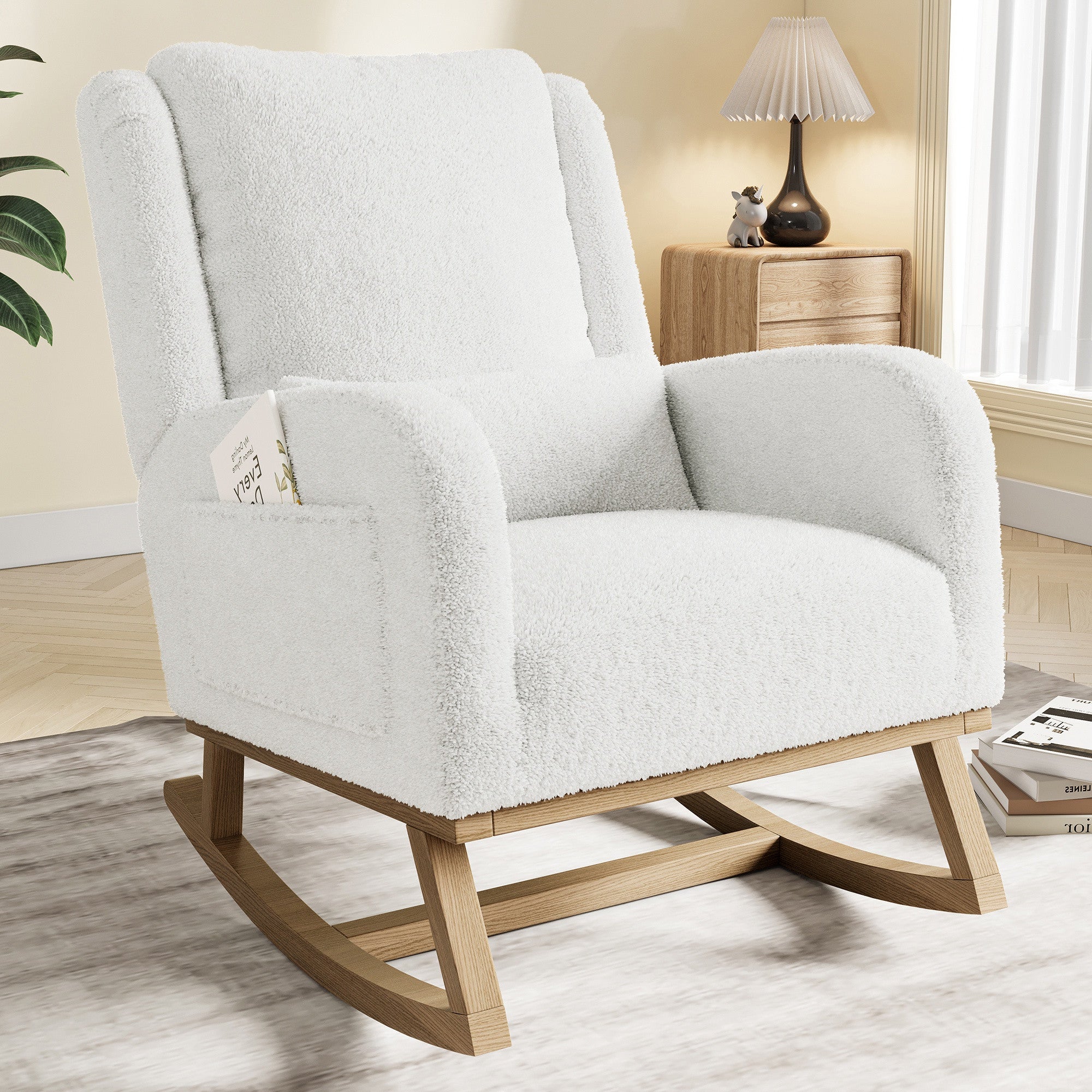 HOMCOM Chaise à Bascule Avec Coussin Lombaire, Assise Large, Cadre En Bois De Hetre Jusqu A 120 Kg Gris~1rn839hs1i001