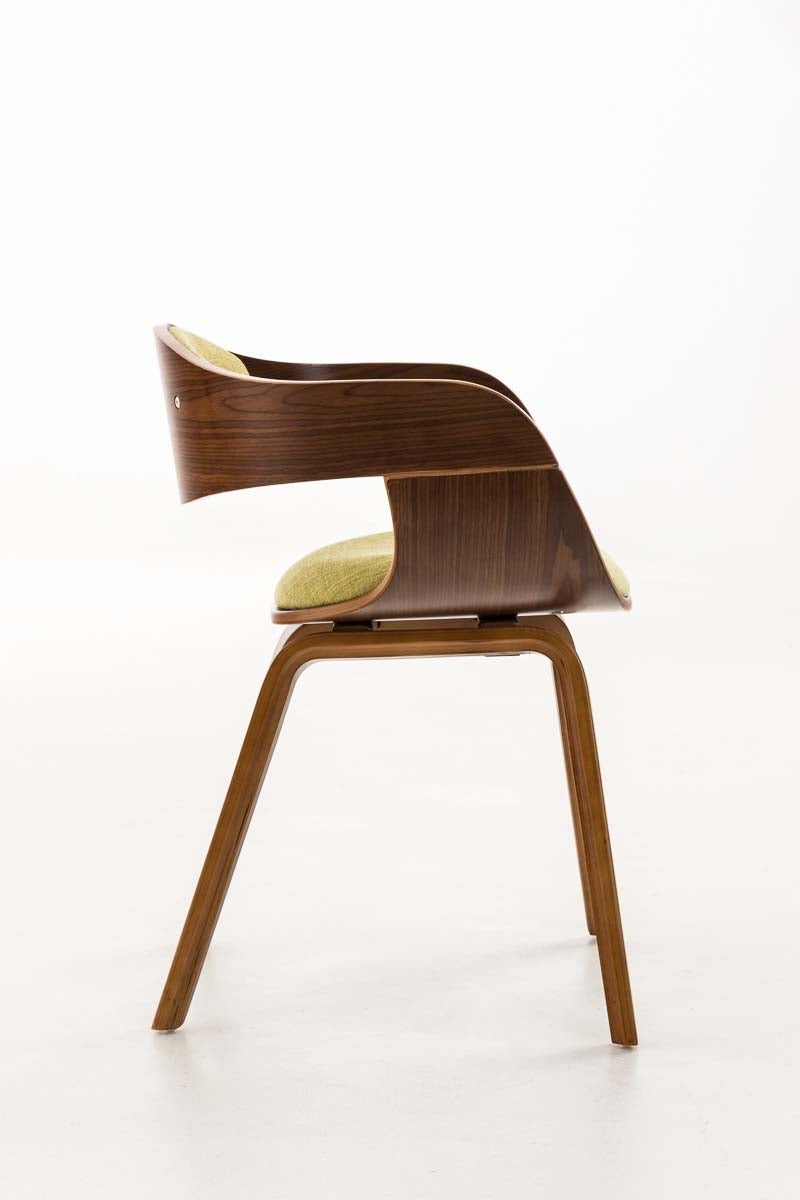 Chaise de bureau sans roulettes visiteur en tissu et bois design retro et confort maximal noyer vert clair BUR10549 - 3
