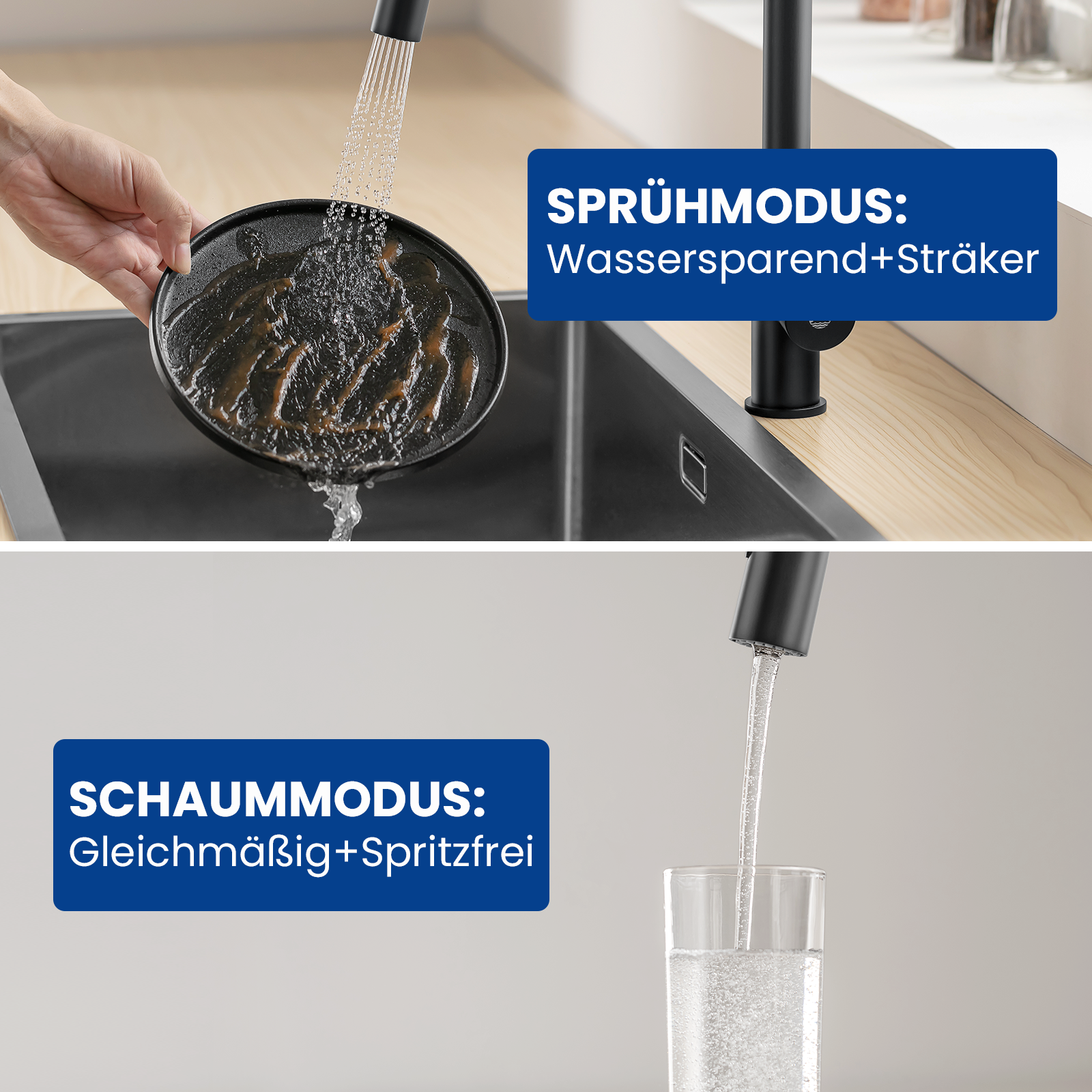 Cecipa max Mitigeur de Cuisine avec Douchette Extractible Robinet de Cuisine avec 2 Types de Jet D'eau Robinet d'évier (Noir),EU Modèle - 7