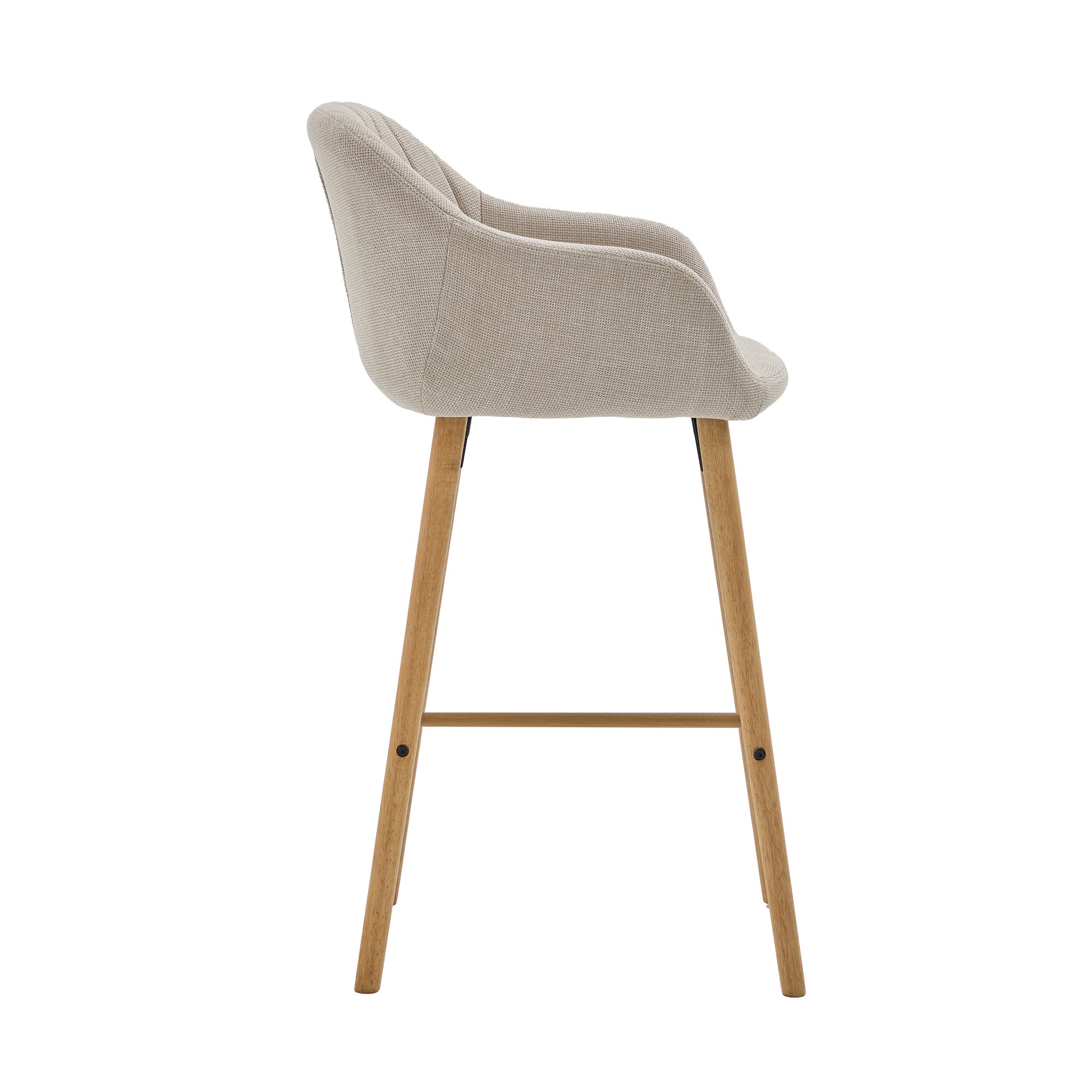 Lot de 2 tabourets de bar moderne avec dossier, accoudoirs, assise en lin et pieds en bois, beige - 6