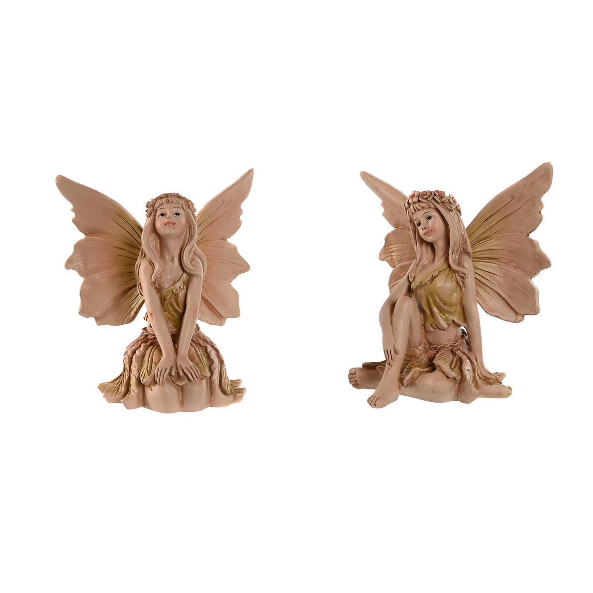 Figura decorativa home esprit marrón hada 14 x 12 x 15,5 cm (2 unidades)