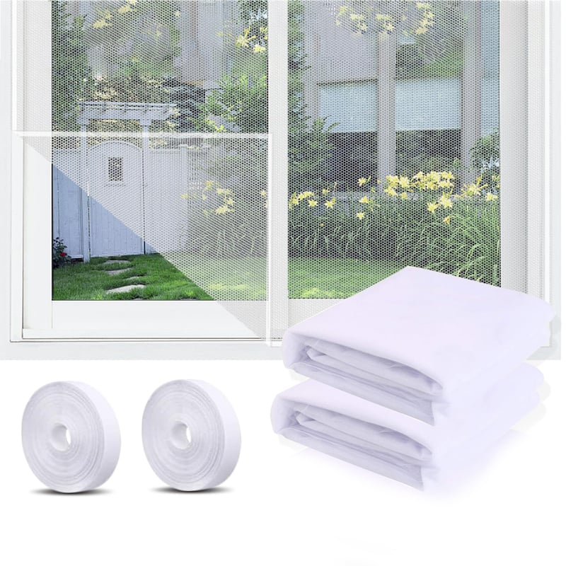 2 Sztuki Siatka na Okno, Moskitiera Okienna, Siatka na Owady, Siatka z 4 Samoprzylepnymi Taśmami 150 x 180 cm (Biała)