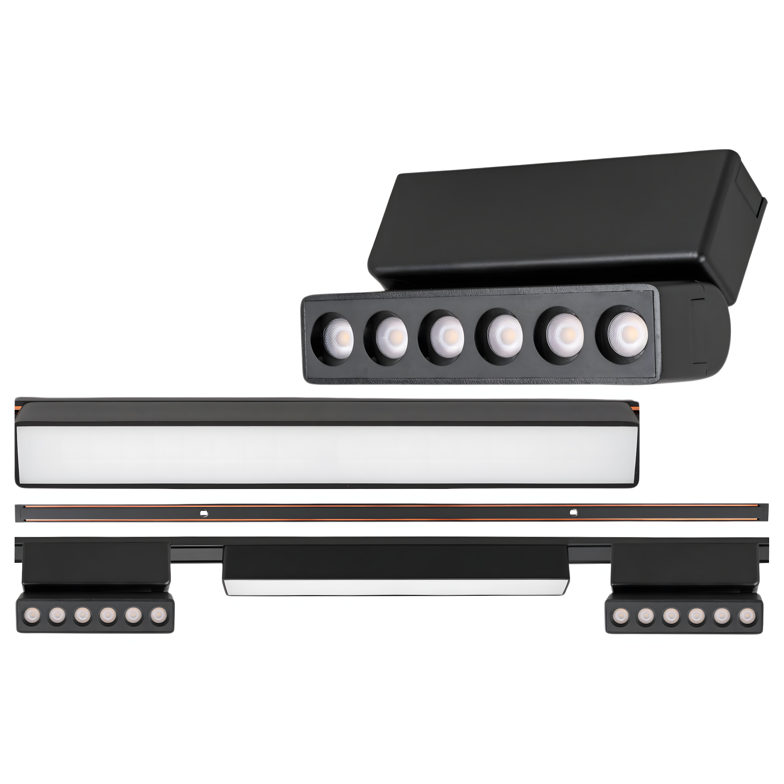 Zestaw oświetlenia szynowego LED Czarny system magnetyczny szyna listwa 1m + 3 lampy LED ze źródłem światła - LEDHOFF