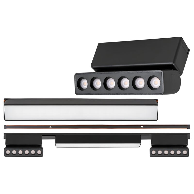 Zestaw oświetlenia szynowego LED Czarny system magnetyczny szyna listwa 1m + 3 lampy LED ze źródłem światła - LEDHOFF