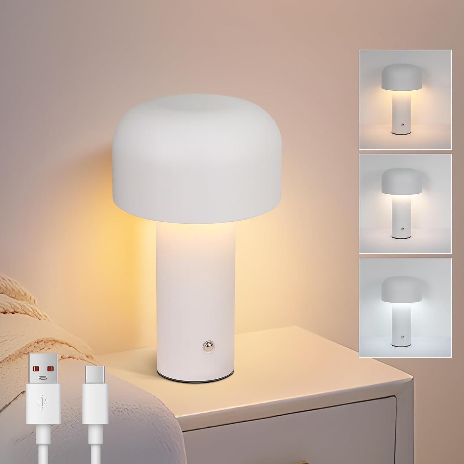 ZMH Bezprzewodowa lampa stołowa LED – 2W, zasilana akumulatorem, ściemnialna, nowoczesna metalowa lampa stołowa do salonu