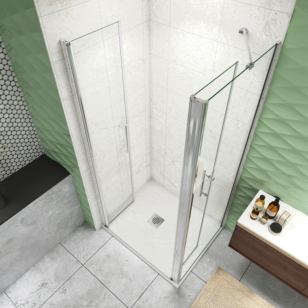 195 cm Box Doccia Angolare Porta Saloon 90 cm Parete Fissa 70 cm Vetro da 6 mm Temperato Anticalcare Barra Stabilizzatrice 45 cm Cromo Lucido - 3