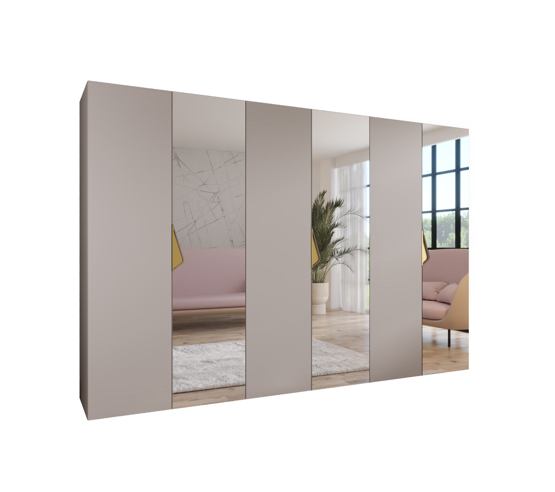 Szafa uchylna otwierana Sandi 2 300 (100x3) x 52 x 202 cm kaszmir + u. Złoty Abiks Meble