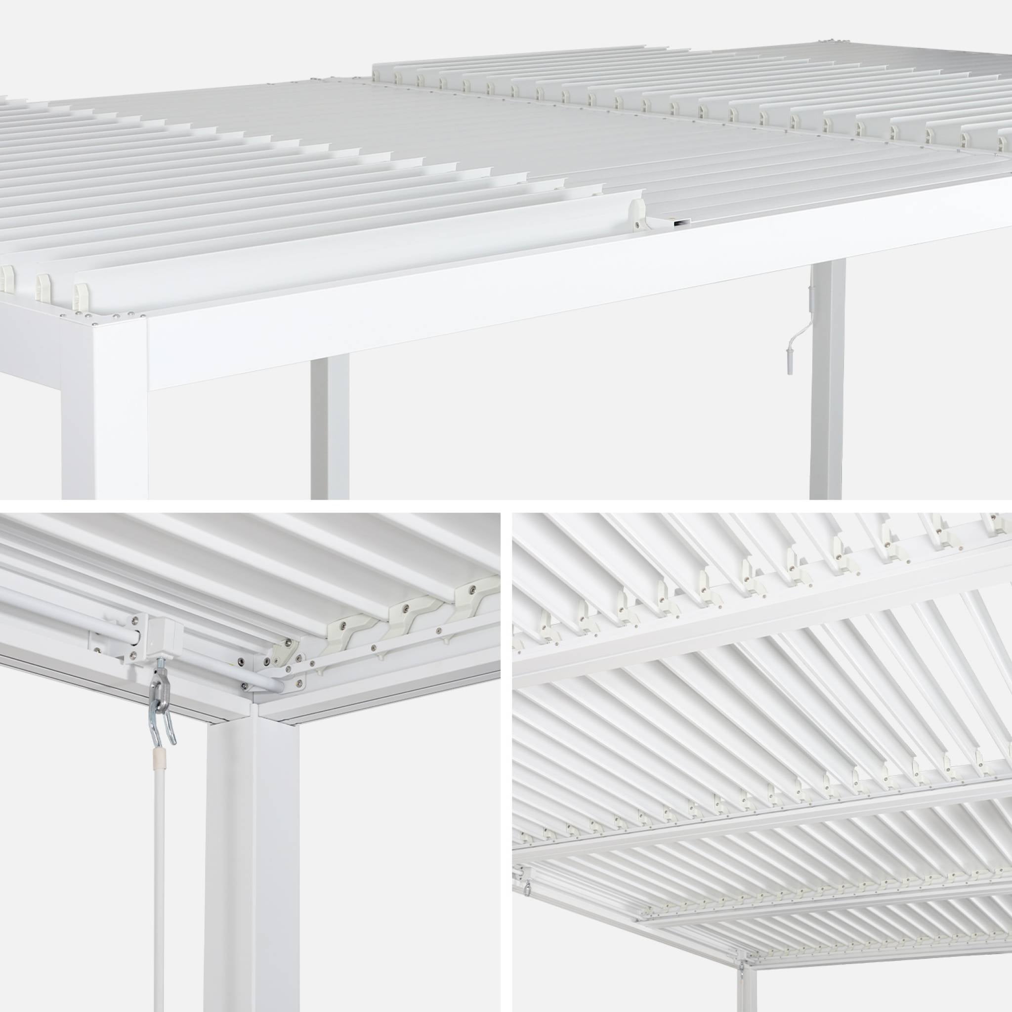 Pérgola bioclimática alumínio e aço lâminas orientáveis 3x6m Palace, Palace 3x6m, Branco, 574x292x231 cm - 5
