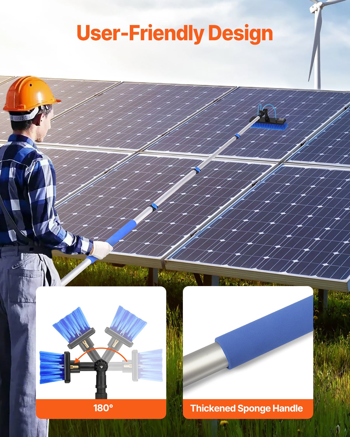 Kit perche télescopique VEVOR 3,6 m,brosse rotative 180°,tuyau 20 m,outil nettoyage panneaux solaires/vitres alimenté eau - 3