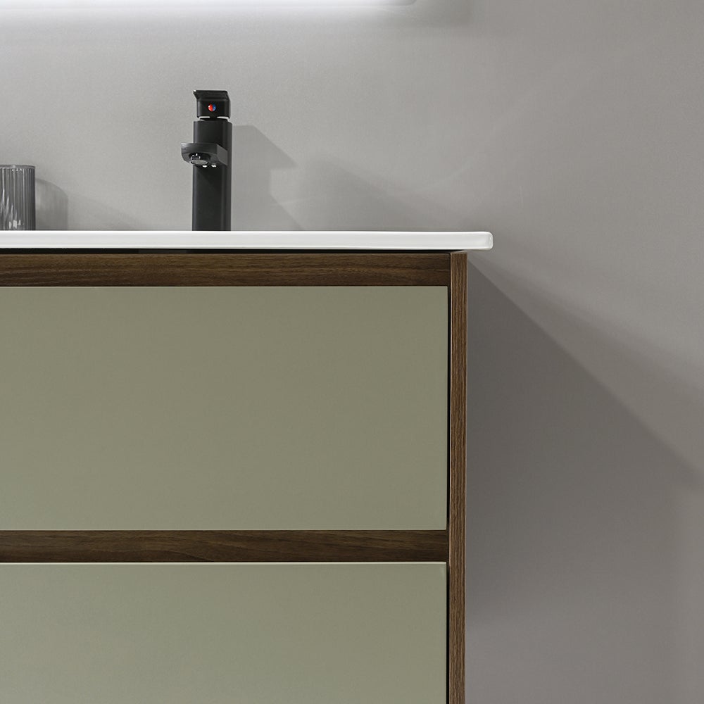 LuxuryBain - Meuble de salle de bain double vasque 120cm bois et vert avec miroir led - 6