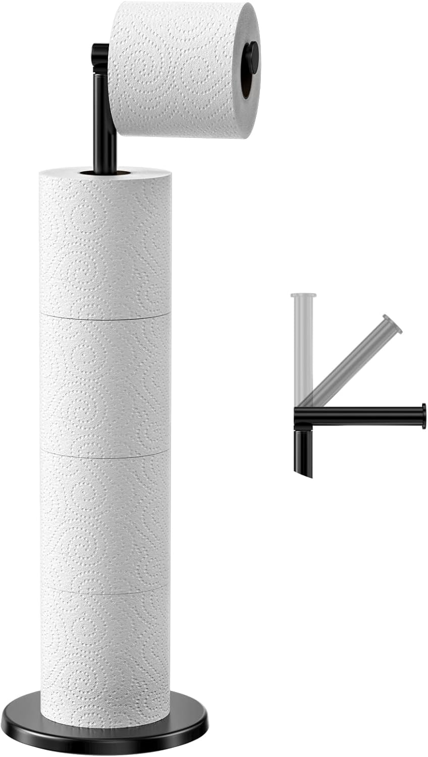 Stojak na papier toaletowy, Dozownik papieru toaletowego ze stali nierdzewnej, Stojak na papier toaletowy z ciężką podstawą (czarny)