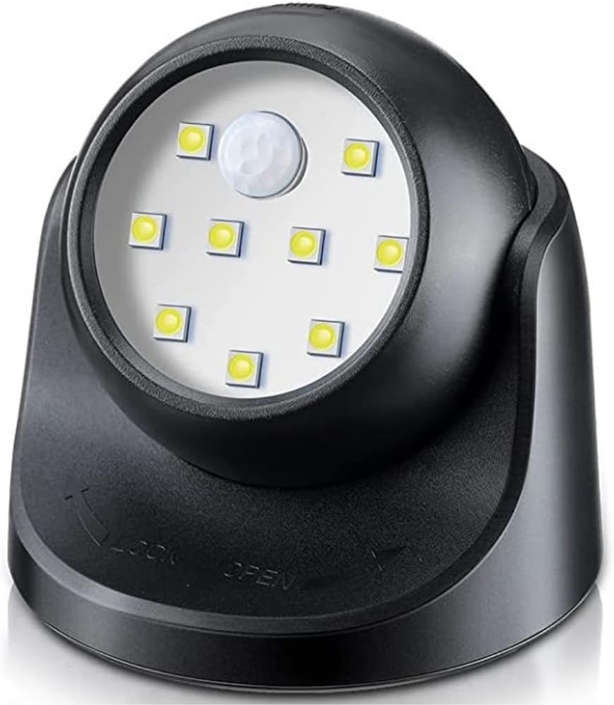 Bezprzewodowy reflektor LED do użytku wewnątrz i na zewnątrz z czujnikiem ruchu, automatycznym włączaniem/wyłączaniem i zasilaniem bateryjnym, czarny