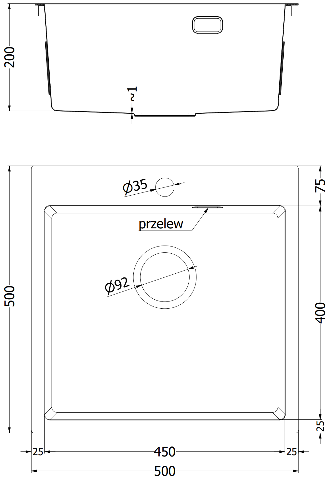 Mexen Solix évier en acier inoxydable 1 bac 500 x 500 mm, cuivre HC - 6407501000-65HC - 5
