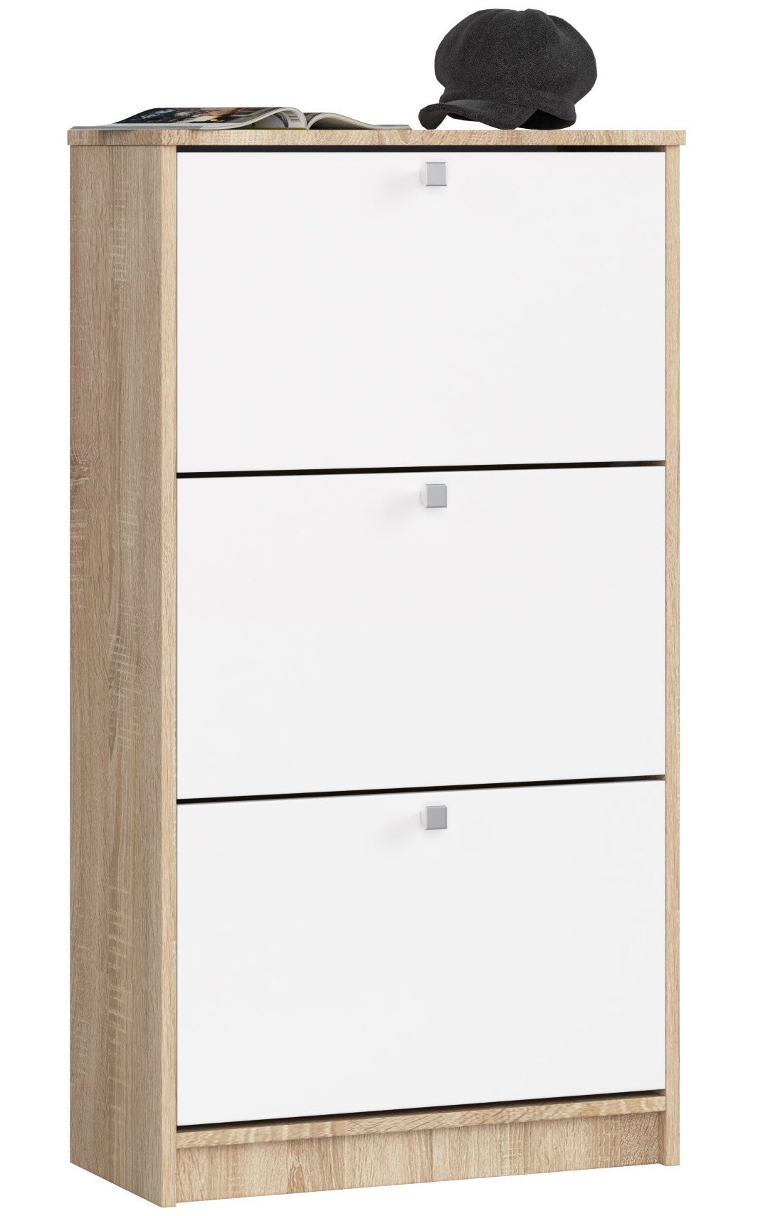 Szafka na buty AKORD Dąb Sonoma 60 cm 3 drzwi kolor Biały mat 3 półki 60x28,5x113 cm