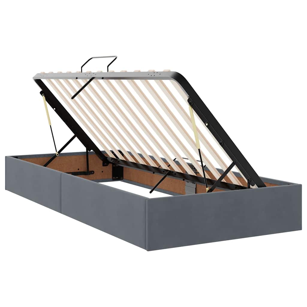 Lit avec rangement et matelas en velours gris foncé, pour la chambre, 90 × 190 cm - 6