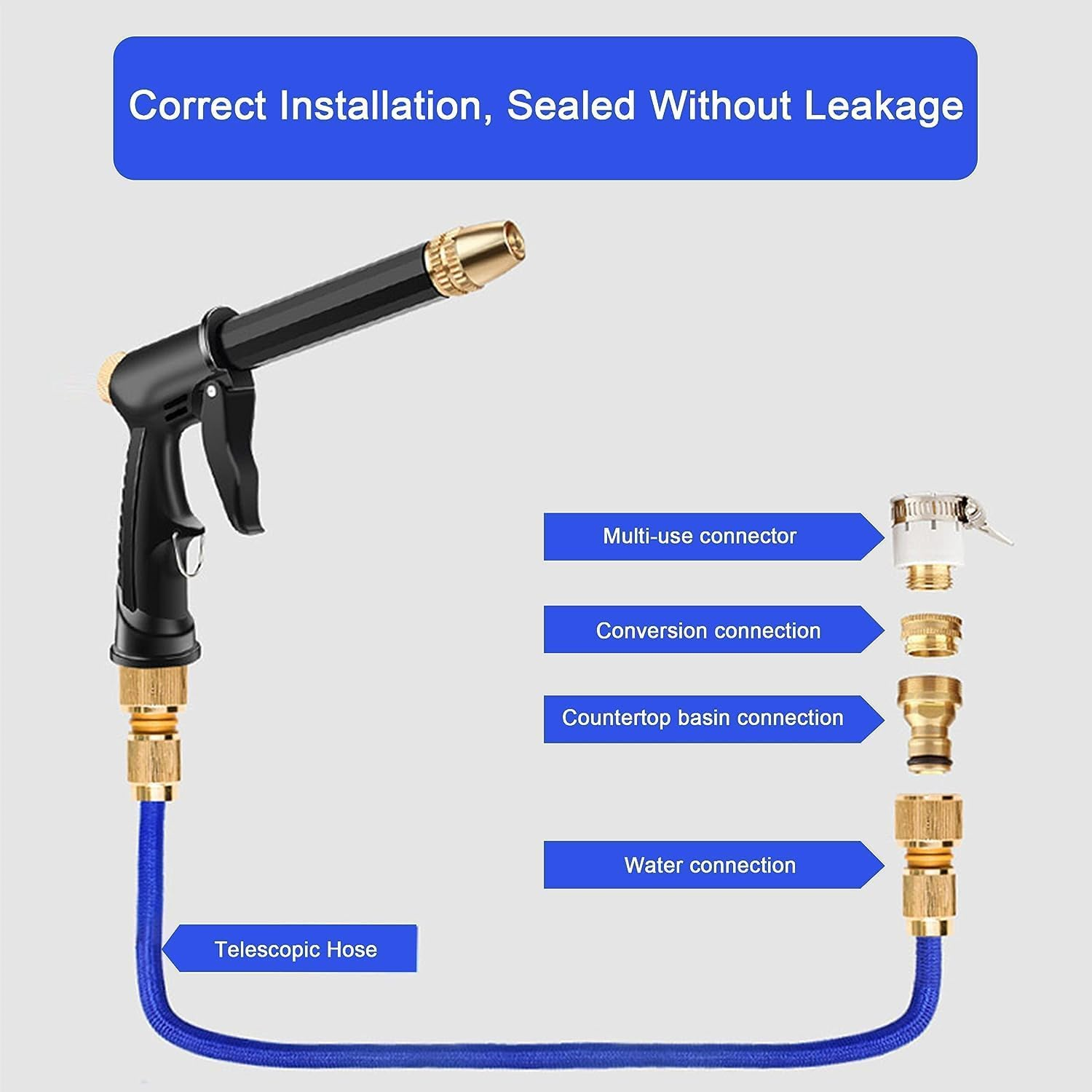 Wąż ogrodowy, teleskopowy wąż ogrodowy, zestaw pistoletu do podlewania ogrodu, narzędzie pistolet do mycia samochodu wysokociśnieniowego (15 m-45 m)