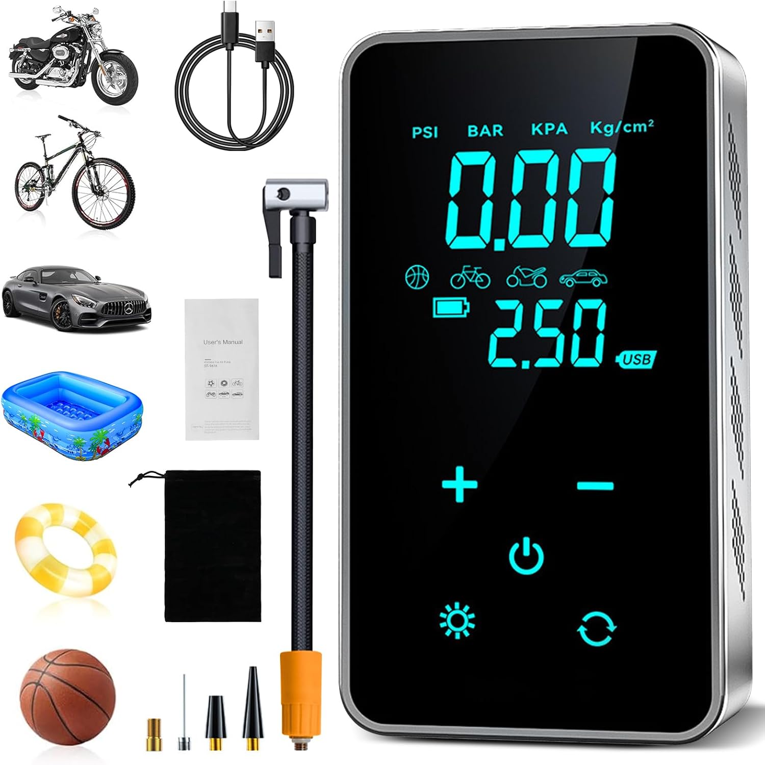 Compresseur D'air Portable BAKTH 150 PSI - Batterie 6000mAh, écran LCD, 4 Modes, Pour Pneus Voiture, Vélo, Balles