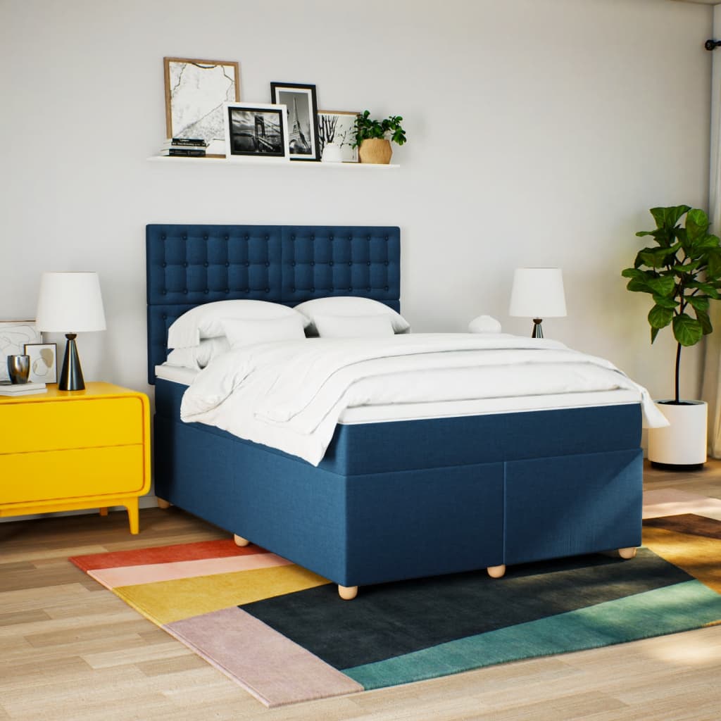 Sommier à lattes de lit avec matelas Bleu 160x200 cm Tissu — COMFORTXL - 3