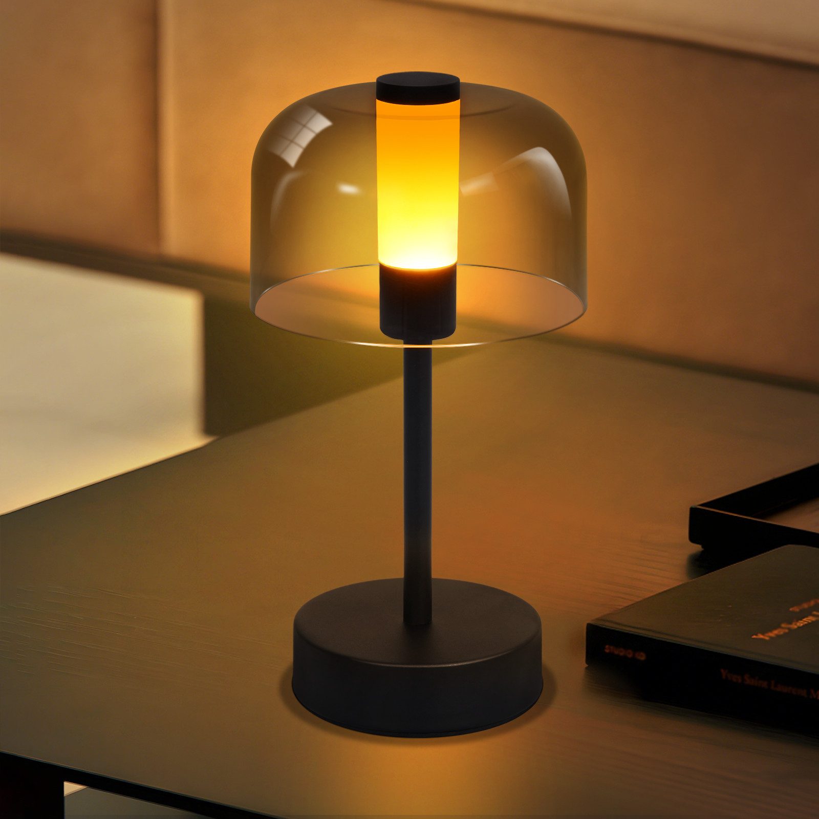 NETTLIFE Lampa Stołowa LED Bezprzewodowa Czarna -Ściemnialna, USB-C, Pamięć, 1800K-6500K