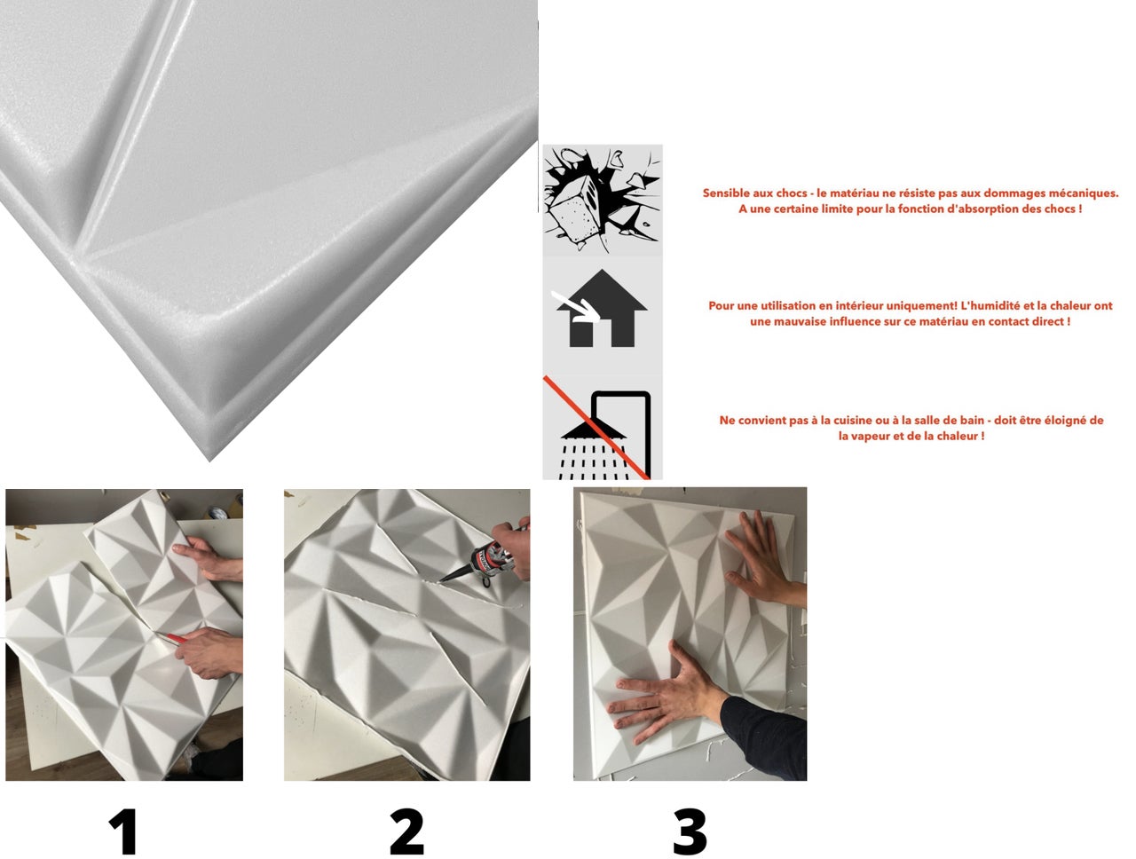 24x/ 6m² Panneaux muraux 3D décors revêtement mural panneaux de plafond POLYSTYRENE MATERIAL STYROPOR-TYPE 3mm force MERKUR Blanc - 4