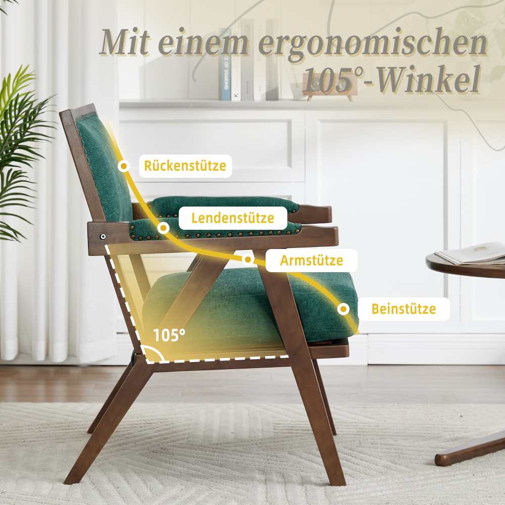 Fauteuil Lounge Tissu Moderne Mid-Century avec Accoudoirs et Cadre Bois pour Salon, Chambre, Bureau - 5