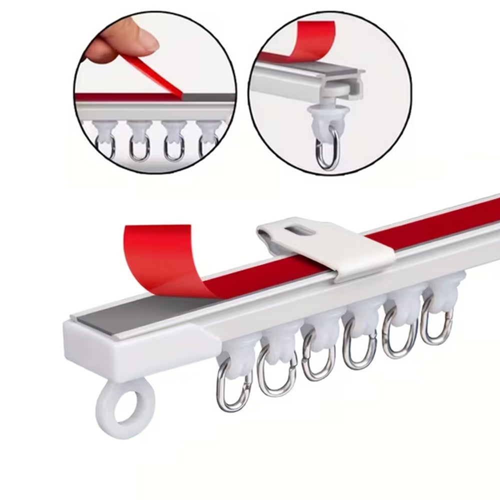 Ontrack Binario Per Tenda Autoadesivo 2,4 M | Set Senza Fori Con 36 Ganci | Installazione Facile Su Parete E Soffitto | Bianco, Tagliabile