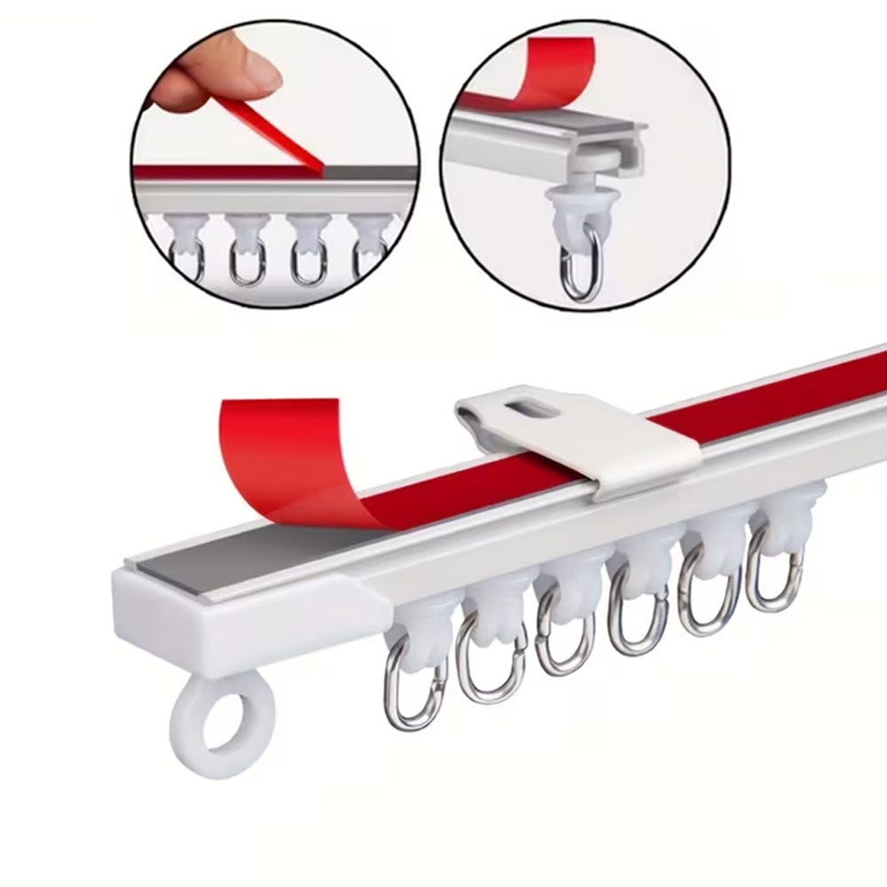 Ontrack Binario Per Tenda Autoadesivo 2,4 M | Set Senza Fori Con 36 Ganci | Installazione Facile Su Parete E Soffitto | Bianco, Tagliabile