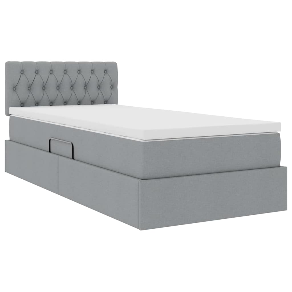 Lit avec rangement et matelas gris clair 90 x 190 cm velours - 5