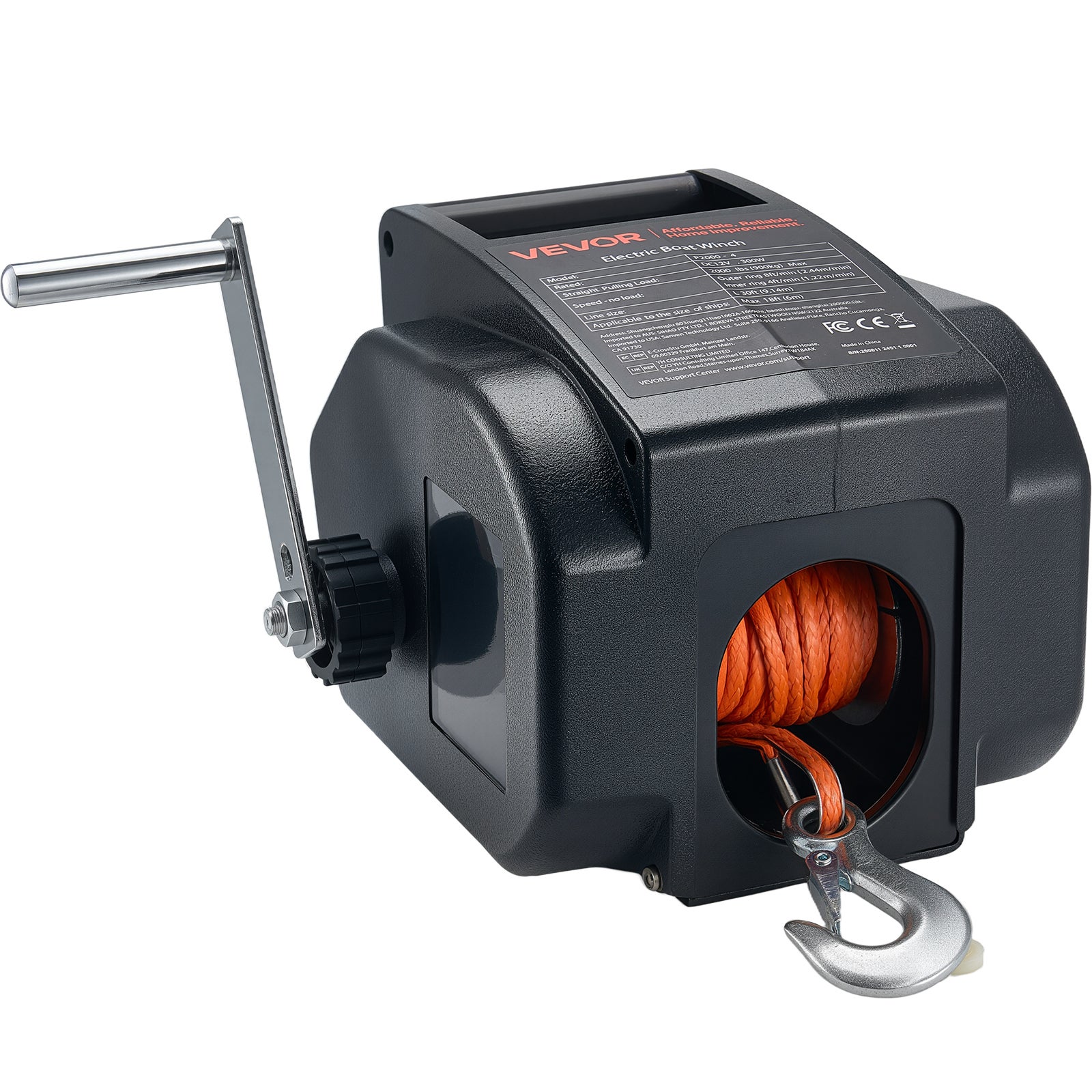 Treuil Électrique pour Bateau VEVOR 12V 300W, Charge 900 kg, Treuil Réversible pour Remorque 6 m avec Télécommande Filaire & Manivelle - 9