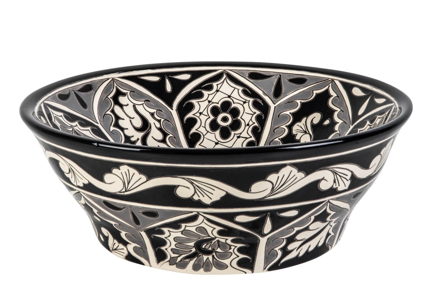 Meksykańska ceramiczna umywalka nablatowa z reliefem Atalaya Prima – okrągła umywalka łazienkowa 42,5 x 15 cm | Umywalka z motywami Talavera