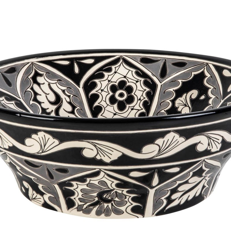 Meksykańska ceramiczna umywalka nablatowa z reliefem Atalaya Prima – okrągła umywalka łazienkowa 42,5 x 15 cm | Umywalka z motywami Talavera