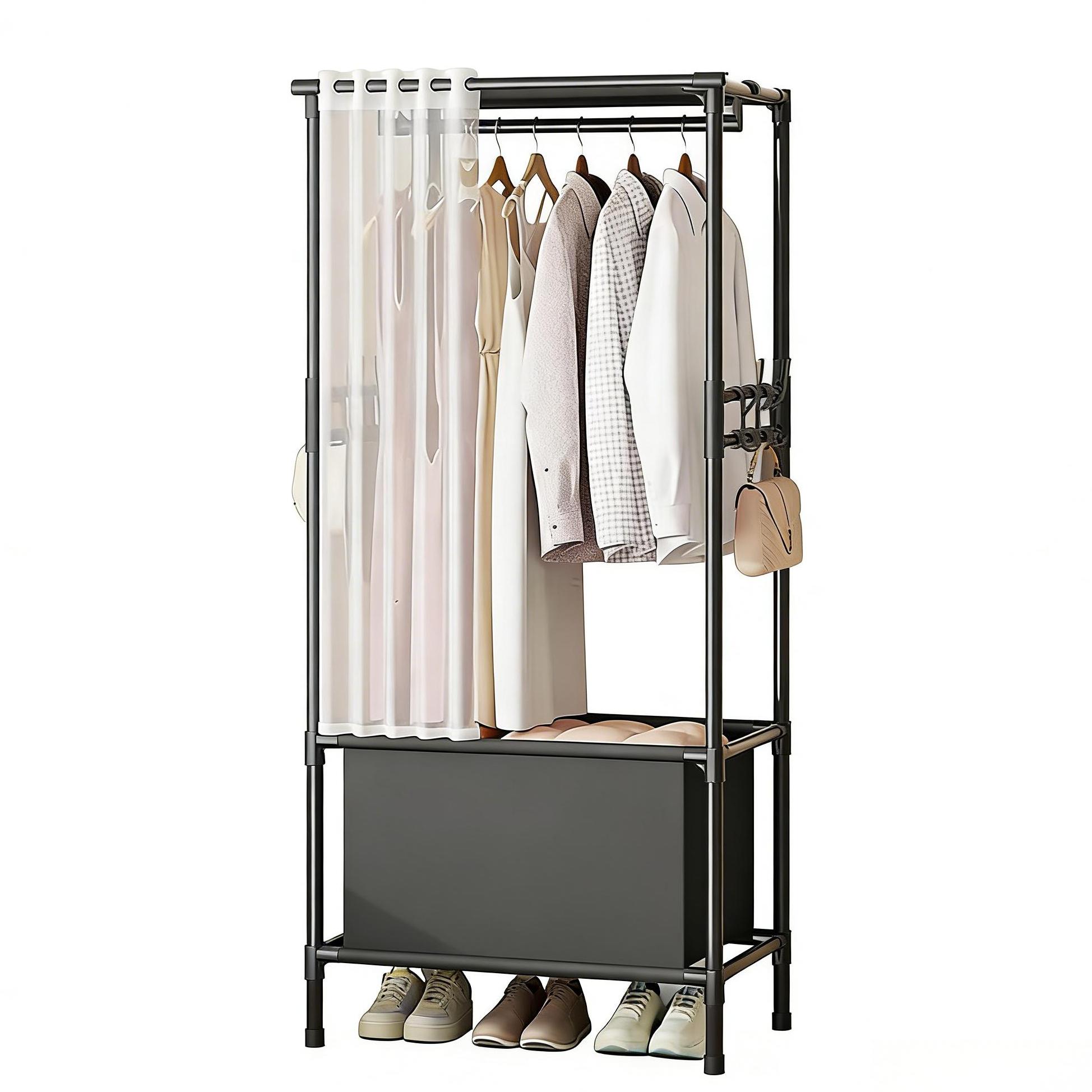 Qwinern  Estantería Moderna: Perchero/Armario Sencillo Con Ganchos Y Cortina Antipolvo, Adecuado Para Vestidores Y Dormitorios. Clara , Leroy Merlin