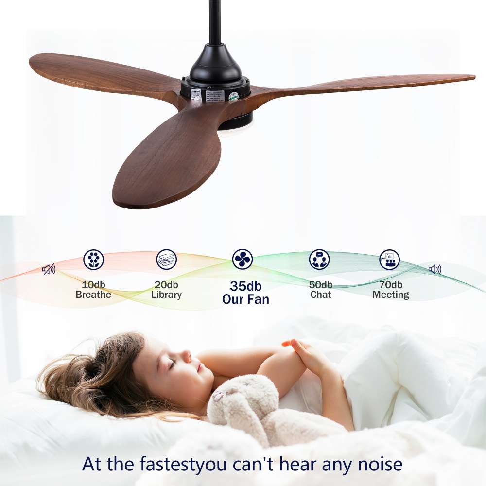 Ventilateur Plafond 132 cm Noir avec LED – 3 Pales Bois Massif, Moteur DC Silencieux, Télécommande avec Mémoire - 8