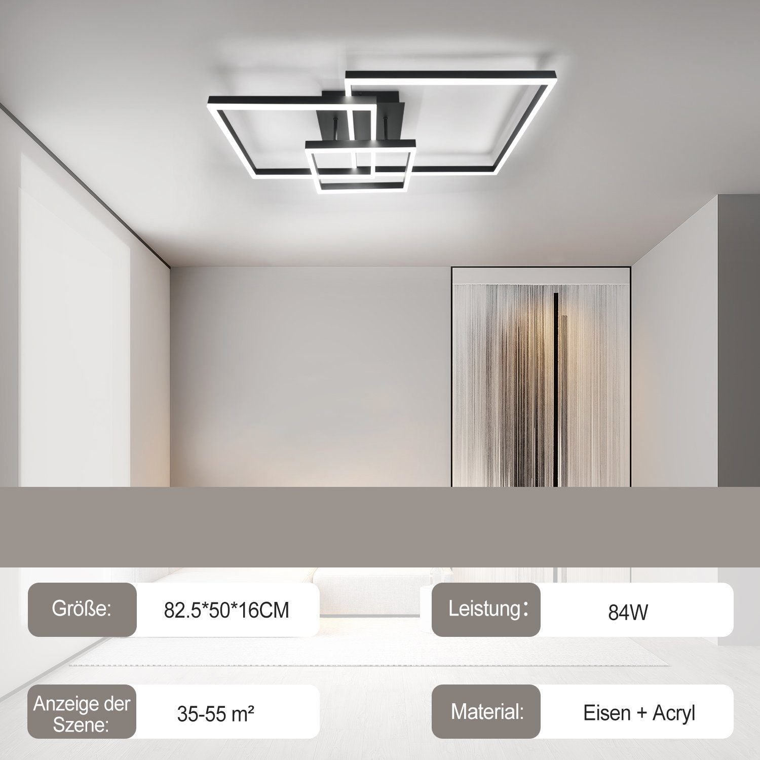 NETTLIFE Lámpara de Techo LED Lámpara de Sala de Estar Regulable Negra con Control Remoto 84W Lámpara de Dormitorio Moderna para Cocina Oficina - 3