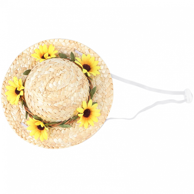 Chapéu Sombrero para animais de estimação Mini chapéu de palha Chapéus de festa de aniversário para animais de estimação com flores para cães pequeno