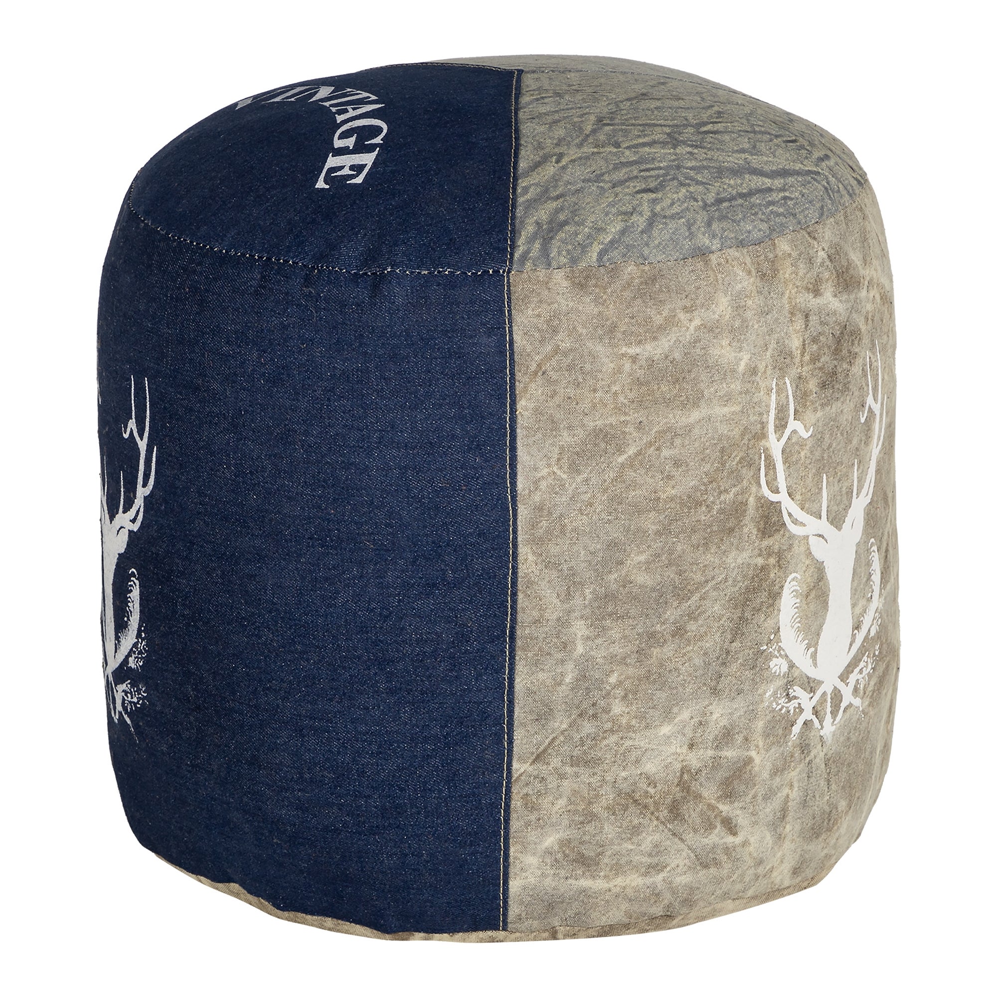 Womo-design asiento redondo ø35x43cm lienzo/jeans taburete jacksonville nature/azul relleno de algodón puff pouf reposapíes hecho a mano cojín elegant