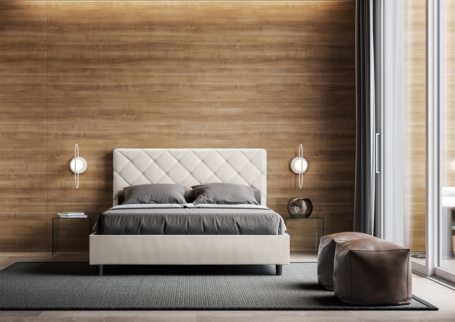 Cama sin somier acolchada 160x190 cuero sintético blanco Priya - 3