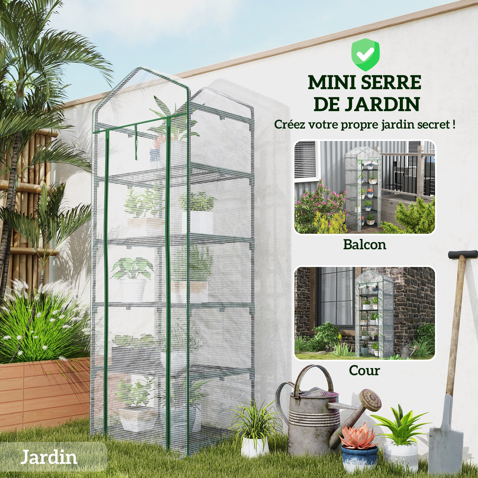 Serre de jardin - Outsunny - avec étagères à niveaux - bâche amovible PE, châssis acier - 0,69 x 0,49 x 1,93 m - blanc - 6