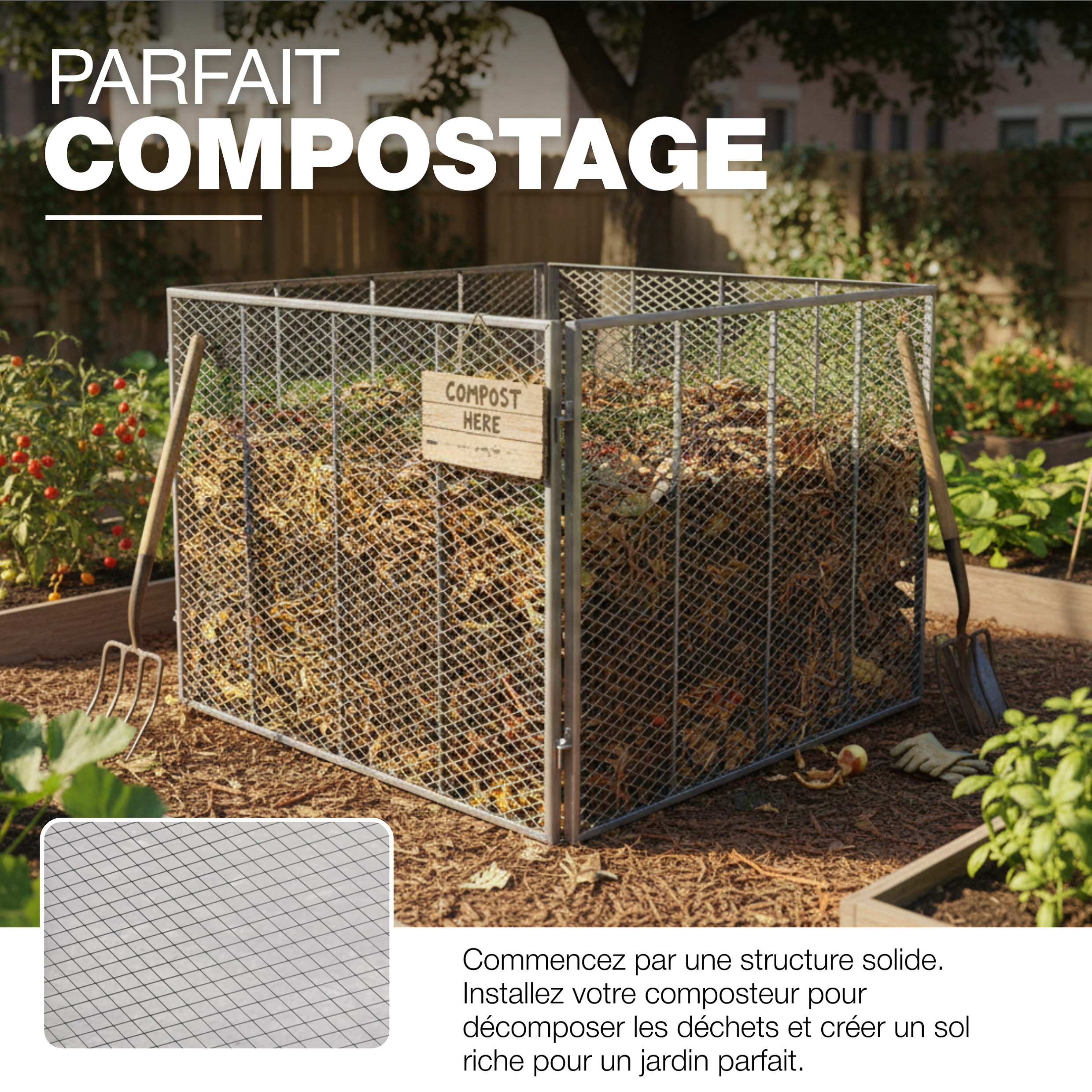 Composteur de Jardin Galvanisé à chaud 50 x 100 cm recyclage bac à compost conteneur d'engrais boîte à déchets GeZu Impex - 4