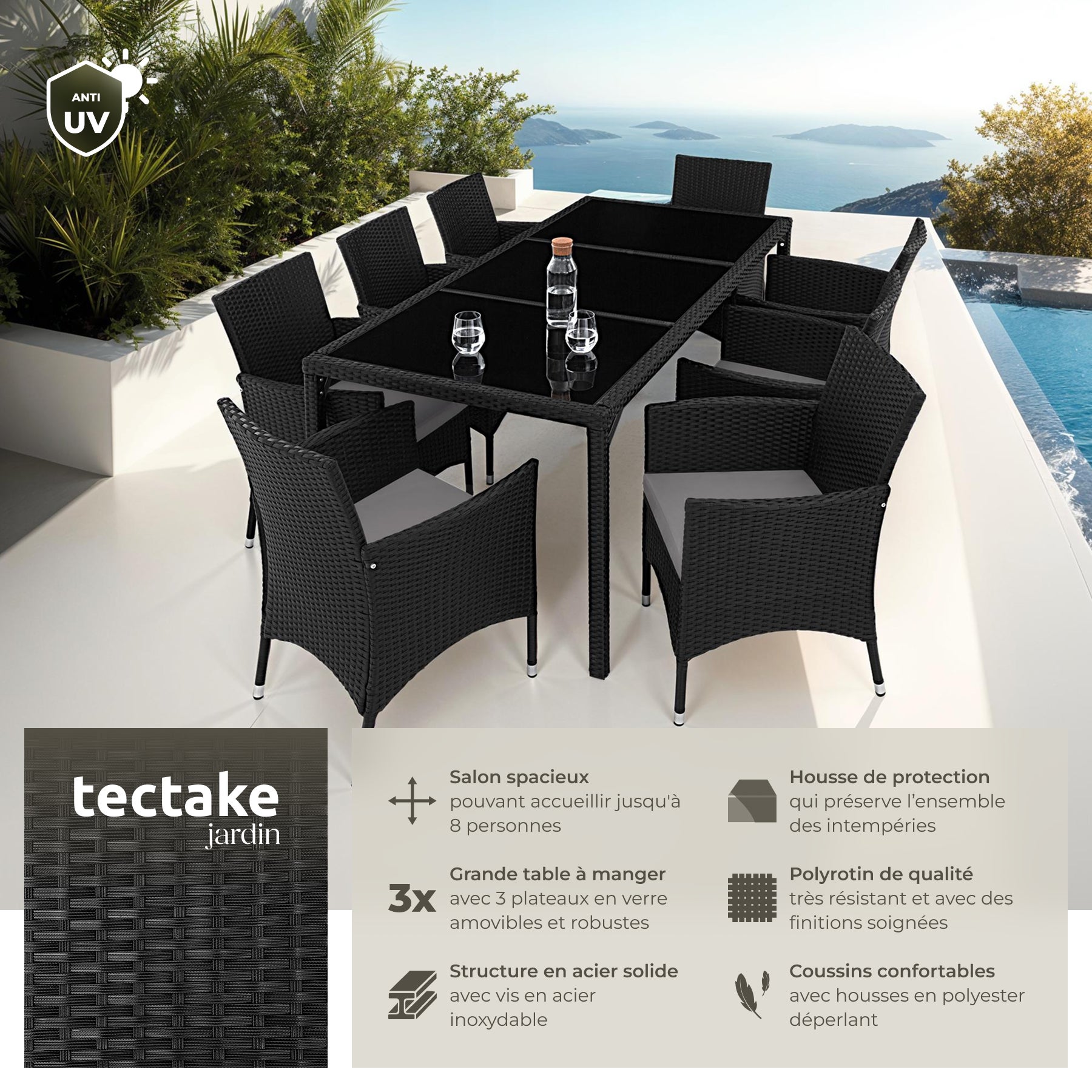 TECTAKE Conjunto de rattan Para 8 pessoas - 2