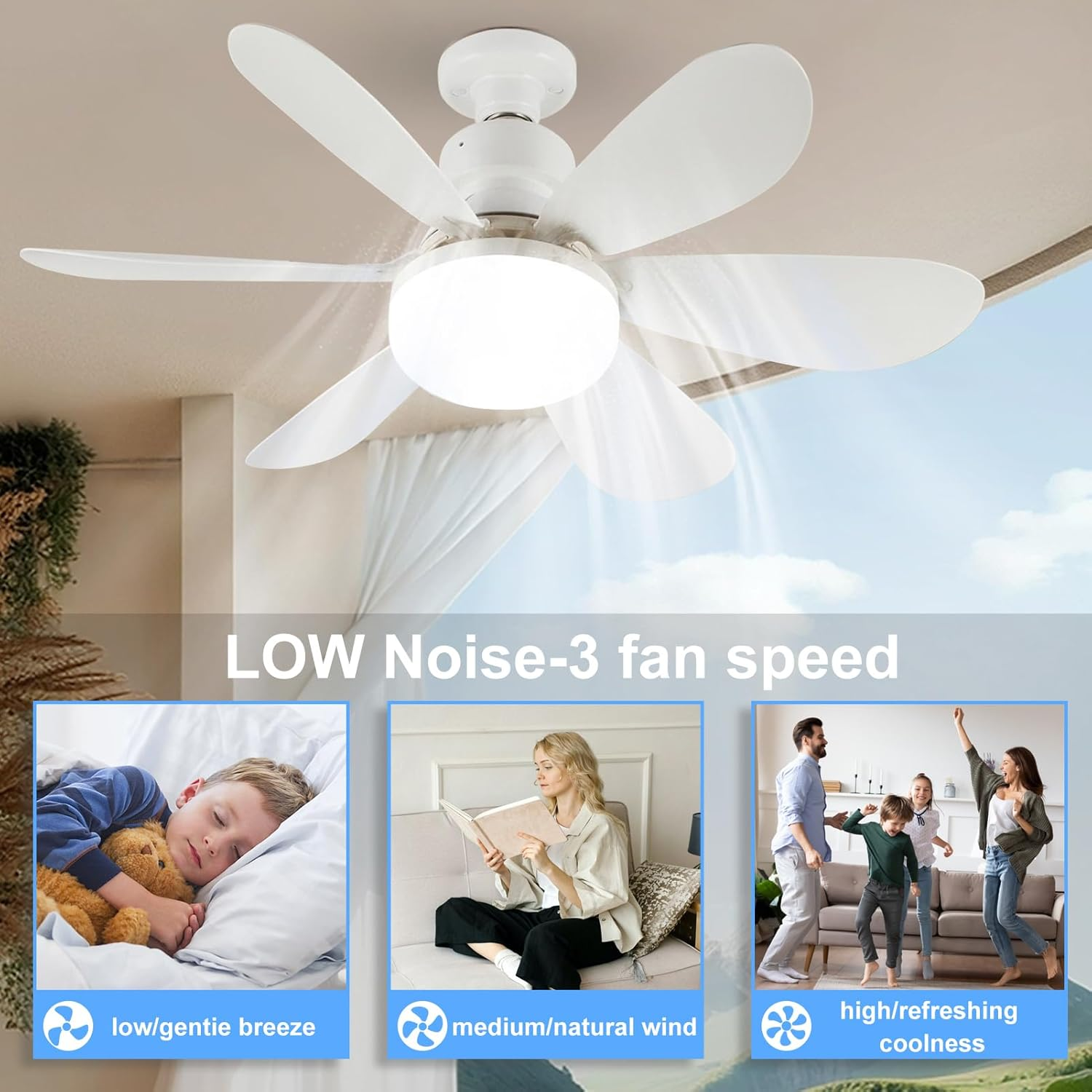 Ventilateur de plafond de 52 cm avec télécommande, trois vitesses de vent, minuterie, silencieux,pour cuisine, salon, couleur(pas de source lumineuse) | Leroy Merlin