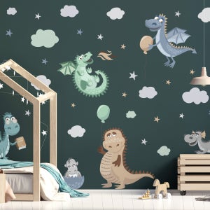 Autocollants Muraux Dinosaures XXL - Déco Enfant Facile à Poser - 3 Stickers PVC Amovibles Pour Chambre