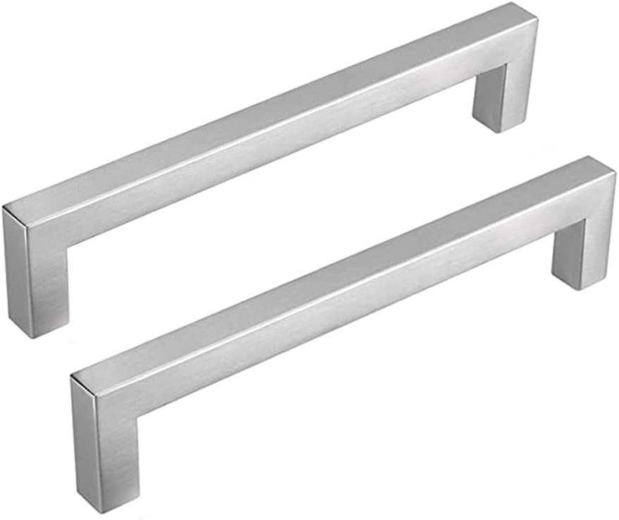 Zestaw 10 Uchwytów Meblowych Kuchennych Inox Uchwyty do Szafek Kuchennych - Srebrne Uchwyty Kuchenne ze Stali Nierdzewnej Rozstaw 128mm