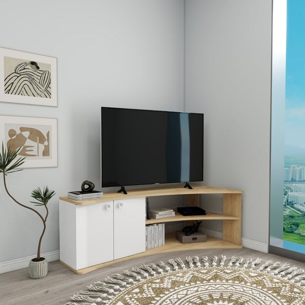 Mobile TV Ad Angolo Design Curvo Con Ante Doris Rovere E Bianco