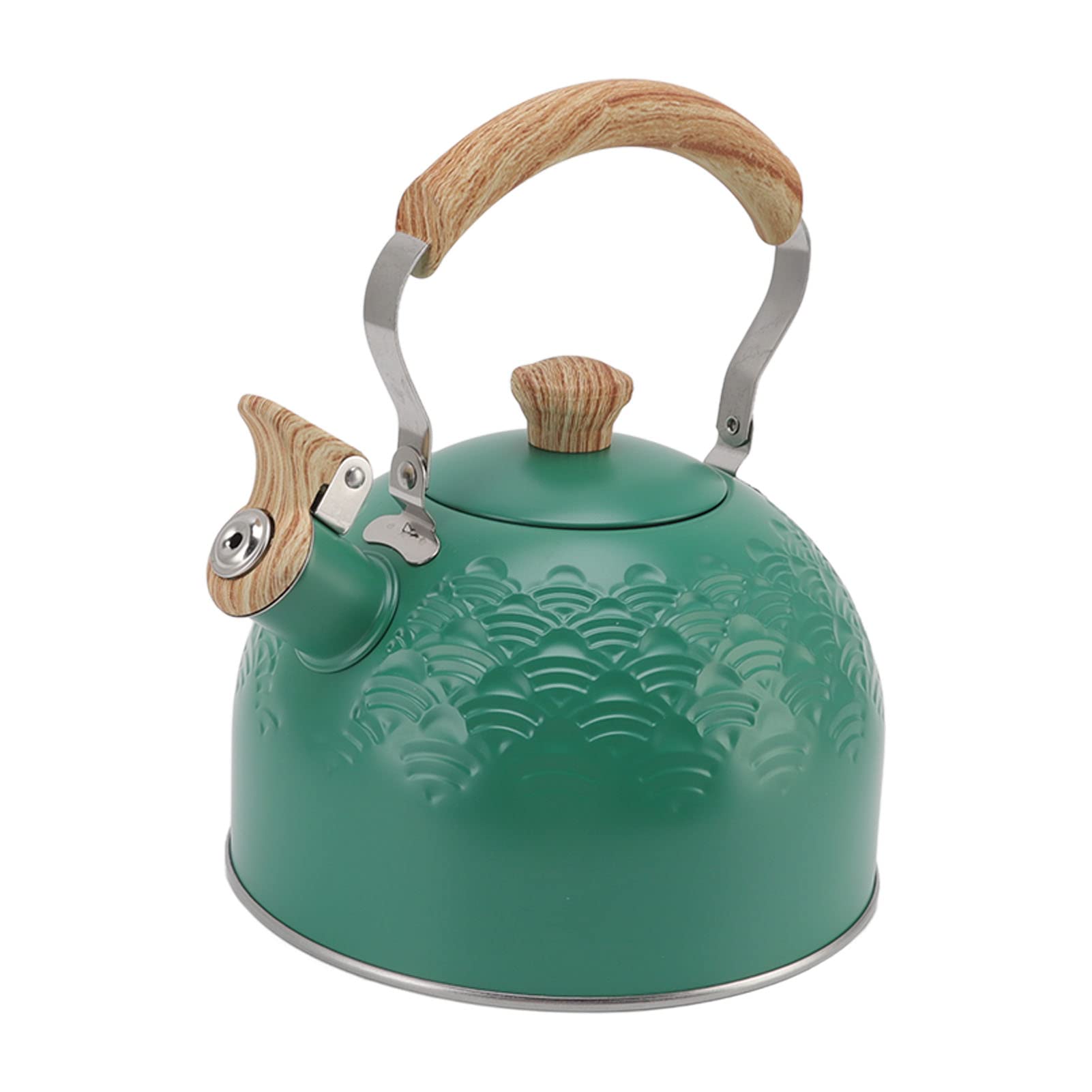 Teiera da 2,5 l, bollitore a fischio, per piano cottura, bollitore in acciaio inox per uso alimentare, con manico in legno, per caffè, tè, latte