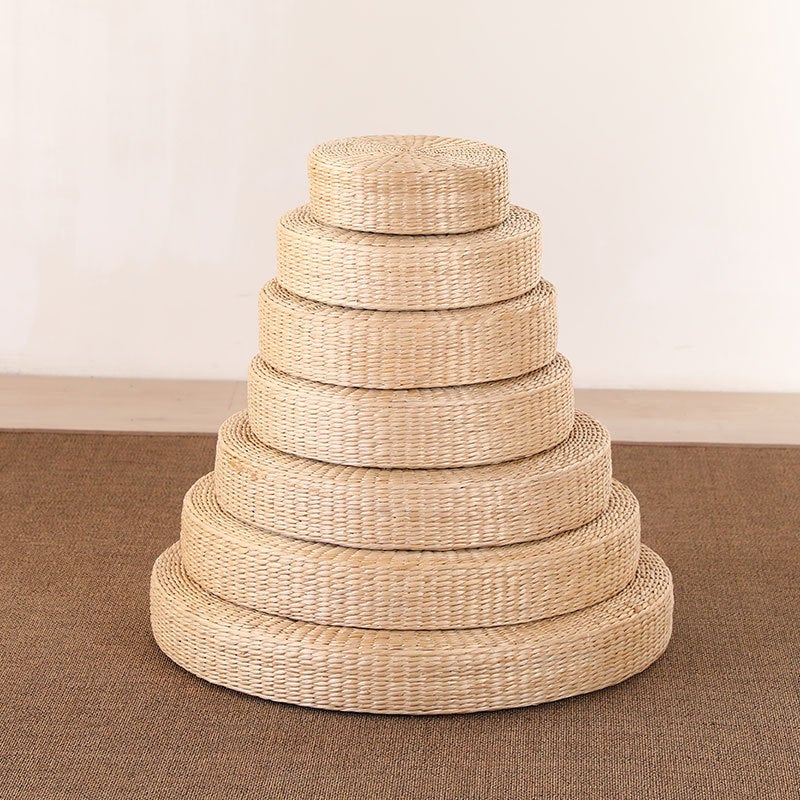 1 PCS - 40 cm Coussin de siège plat en paille, style japonais, en rotin tressé - Coussin rond pour tapis de yoga, pouf ou tatami - 5