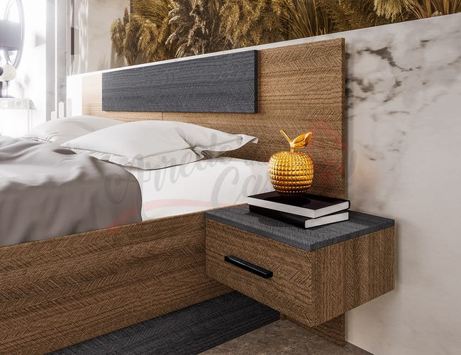 Letto matrimoniale da camera con comodini integrati sospesi